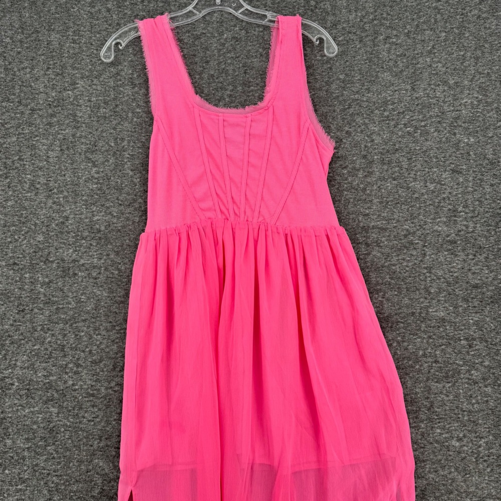 Promesa Pink Corset Maxi Dress Spring Ribbed Bodice Chiffon Slit Barbiecore - Picture 2 of 11